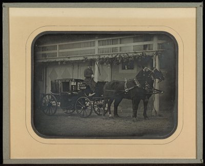 (Carruaje y equipo de dos caballos en la casa de campo Beaulieu de Jean-Gabriel Eynard) de Jean Gabriel Eynard